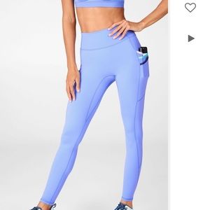 Fabletics crystal blue/multi colored, multi pocket trinity high waisted leggings
